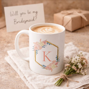 Brautjungfer Hochzeit Pastell Blumenkranz Monogram Kaffeetasse