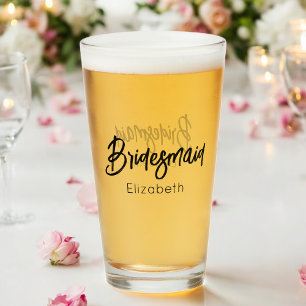 Brautjungfer Hochzeit Schwarz Schrift Elegant Glas