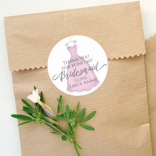 Brautjungfer Hochzeit Vintage Rosa Kleid Danke Runder Aufkleber