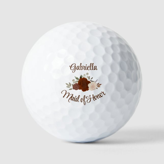 Brautjungfer-Hochzeitsgeschenk Rostorange Rosen Golfball (Vorderseite)