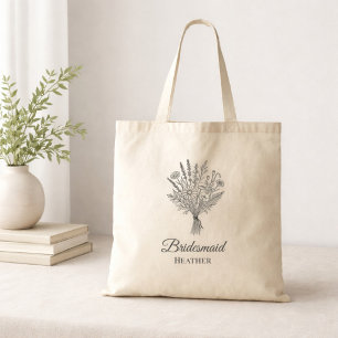 Brautjungfer Hochzeitsgesellschaft Wildblume Name Tragetasche