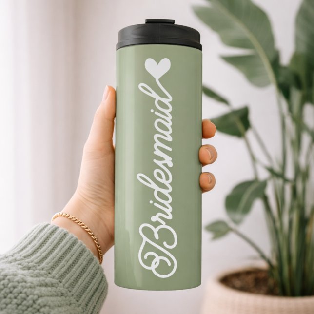 Brautjungfer | Individuelles Geschenk für die Jung Thermosbecher (Custom Sage Tumbler Elegant Gift for Her, Minimalist Thermal Tumbler Custom Bridal Thank You Gift)