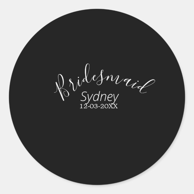 Brautjungfer Junggesellinnenabschied Name modern  Runder Aufkleber (Vorderseite)