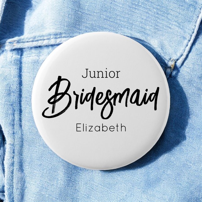 Brautjungfer Junior Schwarz Weiß Hochzeitsknopf Button (Von Creator hochgeladen)