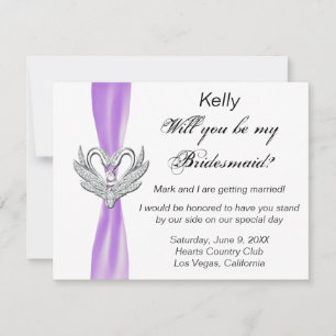 Brautjungfer-Karte Purple Ribbon Silver Swans Einladung