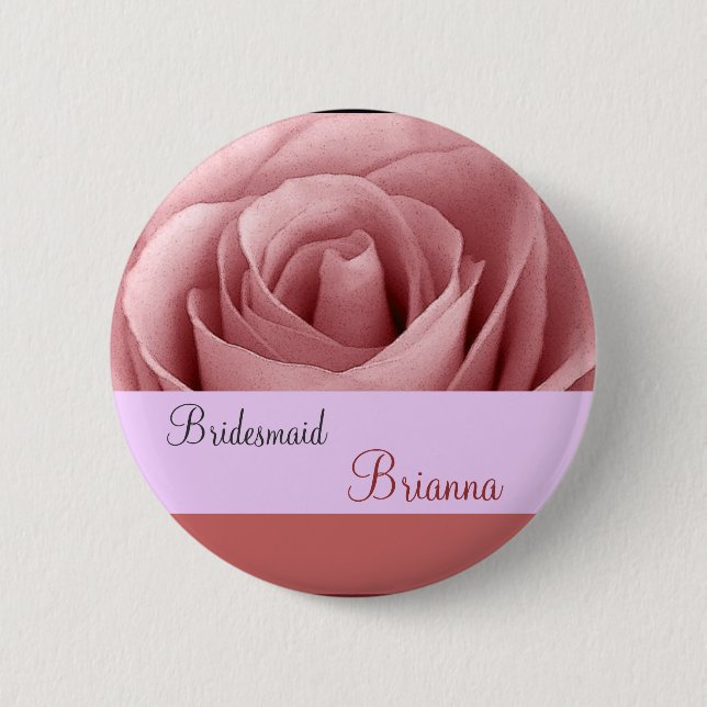 BRAUTJUNGFER Knopf mit ROSA Rose Button (Vorderseite)
