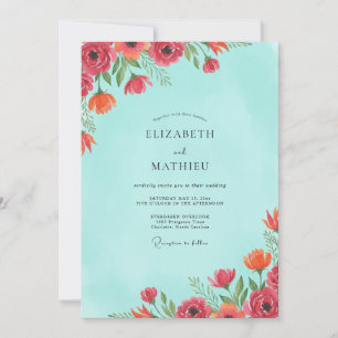 Brautjungfer Korallen Mohn Türkis Hochzeit Einladung