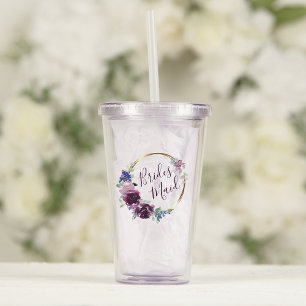 Brautjungfer Lila Floraler Kranz Boho-Reifen Hochz Acryltrinkbecher