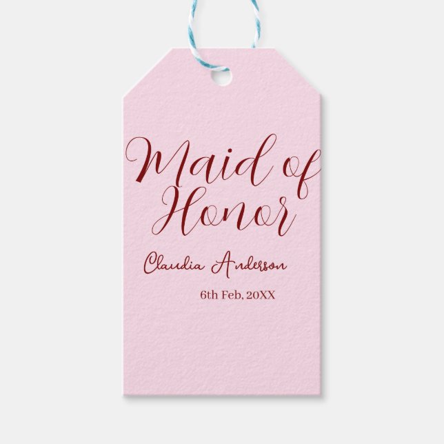 Brautjungfer lila name datum rosa pastel bräute geschenkanhänger (Vorderseite)