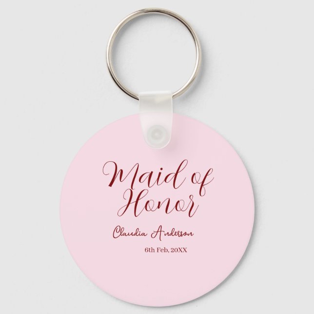 Brautjungfer lila Name Datum rosa Pastell Bräute Schlüsselanhänger (Vorderseite)