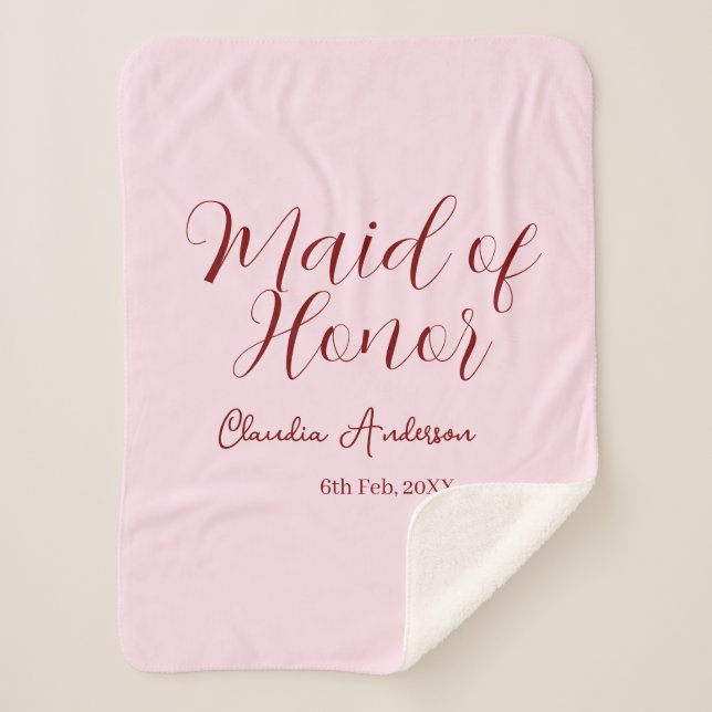 Brautjungfer lila Name Datum rosa Pastell Bräute Sherpadecke (Vorderseite)