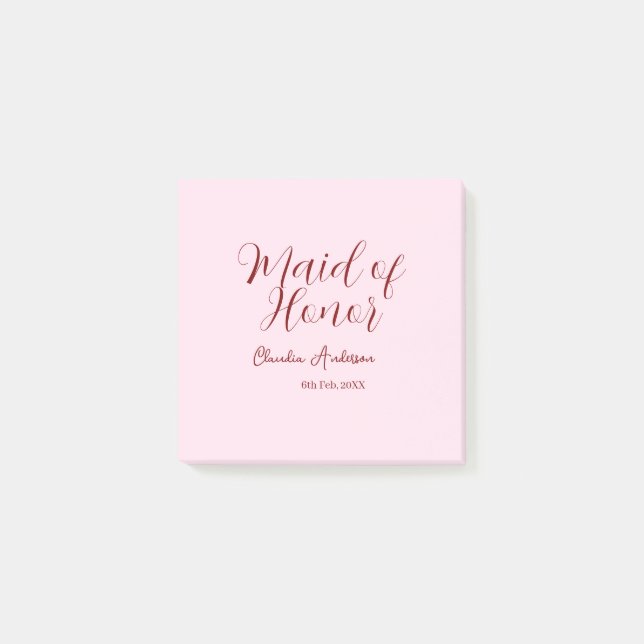 Brautjungfer mauve name datum rosa pastel bräute post-it klebezettel (Vorderseite)