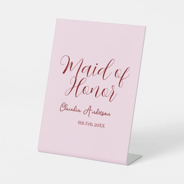Brautjungfer mauve name datum rosa pastel bräute sockelschild (Vorderseite)