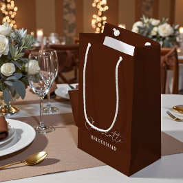 Brautjungfer Minimalist Schrift | Braun Kleine Geschenktüte