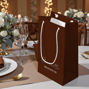 Brautjungfer Minimalist Schrift Braun Kleine Geschenktüte