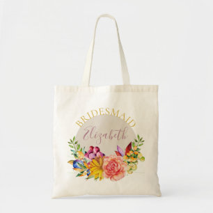 Brautjungfer mit Namens-Blumenstrauß Tragetasche