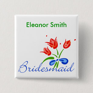 Brautjungfer mit roten Tulpen Button