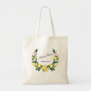 Brautjungfer Modern Lemonen Blau Brautparty Name Tragetasche