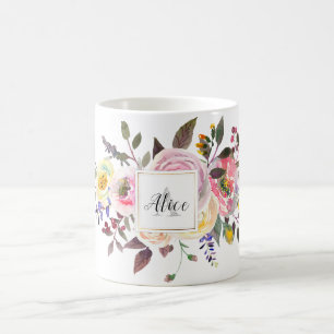Brautjungfer Monogramm Wasserfarben Blumen Pastell Kaffeetasse
