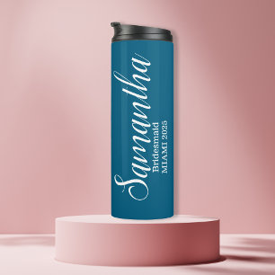 Brautjungfer Name in Blau Benutzerdefiniert  Thermosbecher