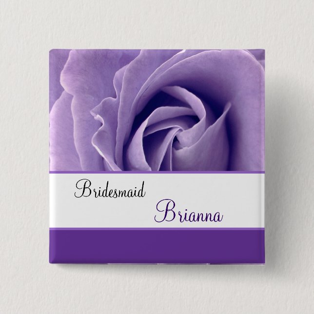 BRAUTJUNGFER Name-Lavendel-lila Rose Button (Vorderseite)