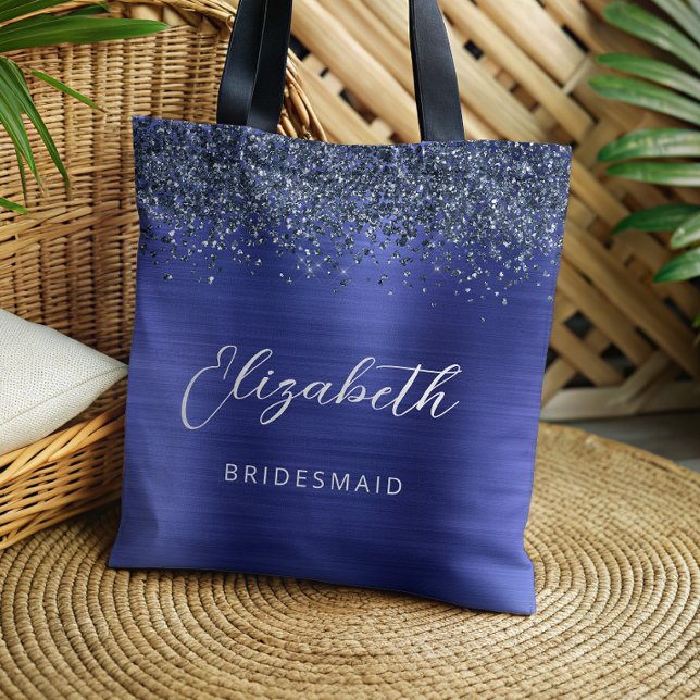 Brautjungfer Navy Blue Glam Metallic Schrift (Von Creator hochgeladen)