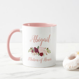 Brautjungfer Pink Marsala Florale Hochzeit Tasse
