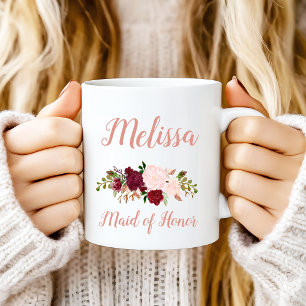 Brautjungfer Pink Marsala Florale Hochzeit Tasse