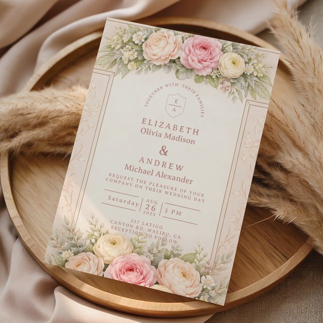Brautjungfer Ranunculus Rosen Garten Hochzeit Einladung (Von Creator hochgeladen)