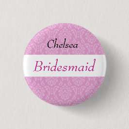 BRAUTJUNGFER rosa Damast und Spitze-Hochzeit Button