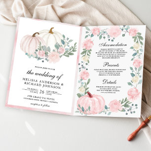 Brautjungfer Rosa Florale Kürbis QR Code Hochzeit Einladung