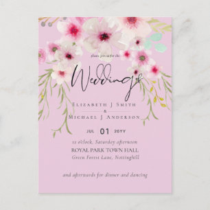 Brautjungfer Rosa Salbei Florales Hochzeitsdrehbuc Postkarte