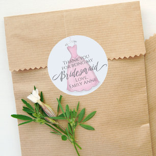Brautjungfer Rosa Vintage Kleid Danke Runder Aufkleber