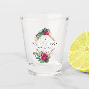 Brautjungfer Rote Rose Hochzeitsdatum Monogramm Sh Schnapsglas