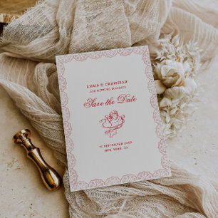 Brautjungfer-Spitzenrand-Vintage-Cherub-Hochzeit Save The Date