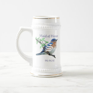 Brautjungfer Stein Hochzeit Vintage Blaue Vögel Bierglas