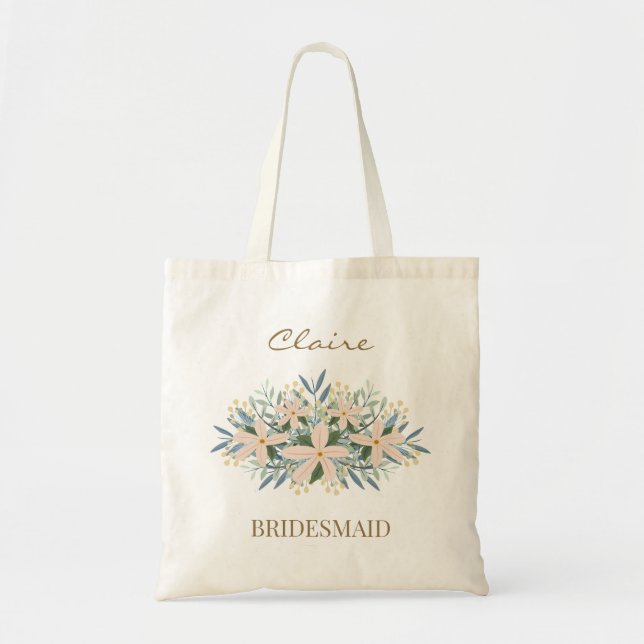 Brautjungfer-Tasche mit Wildblumen-Monogramm Tragetasche (Vorne)