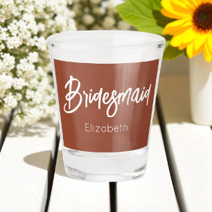 Brautjungfer Terrakotta Braun Weiße Hochzeit Schnapsglas