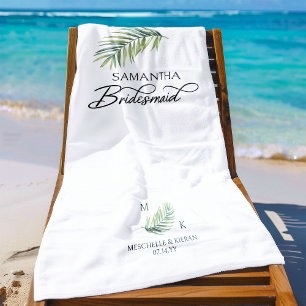 Brautjungfer Tropisches Palmblatt Zielort Hochzeit Strandtuch