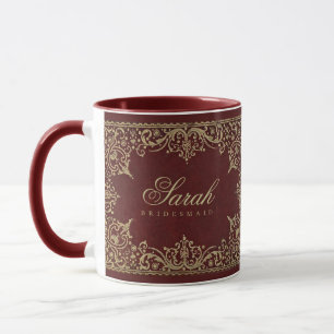 Brautjungfer Vintage Burgund Gold Elegantes Skript Tasse