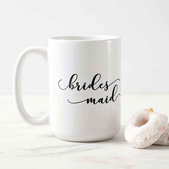 Brautjungfern-Bevorzugung, schwarze moderne Kaffeetasse (Mit Donut)