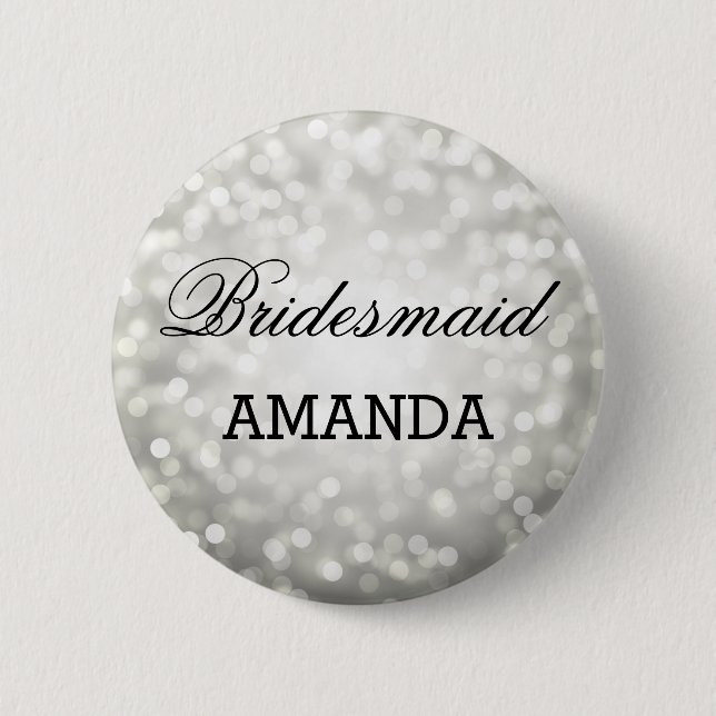 Brautjungfern-Bevorzugungs-Silber-Glitzer-Lichter Button (Vorderseite)