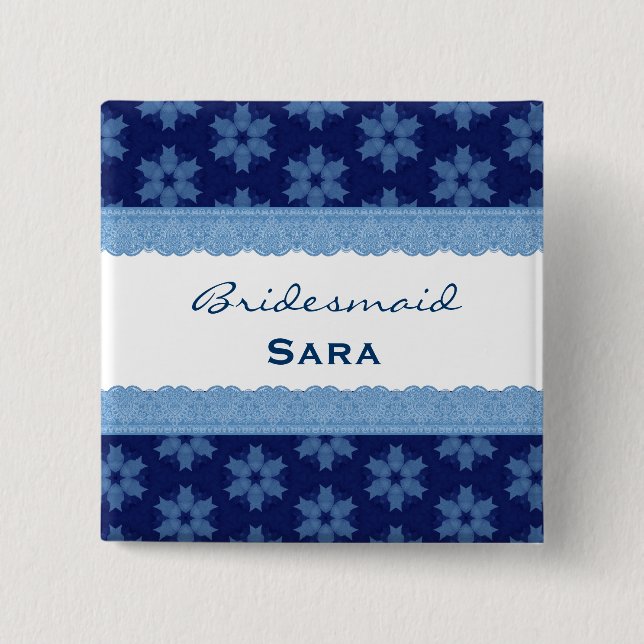 Brautjungfern-blaues Blumenmuster und Spitze H909G Button (Vorderseite)