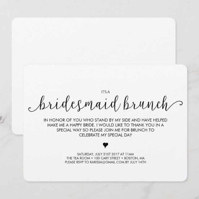 Brautjungfern-Brunch-Einladung - Kraftpapier Einladung (Vorne/Hinten)