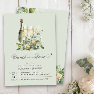 Brautjungfern-Brunch mit der Braut Champagner Blum Einladung
