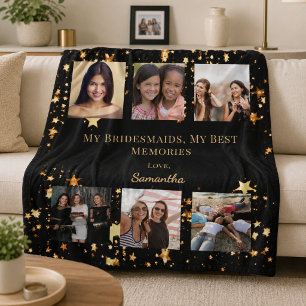 Brautjungfern-Foto-Collage schwarze goldene Erinne Fleecedecke