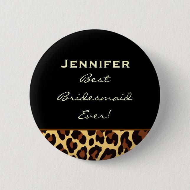 Brautjungfern-Goldleopard-individueller Name Button (Vorderseite)