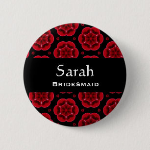 Brautjungfern-Knopf-rotes Blumenmuster 008 Button