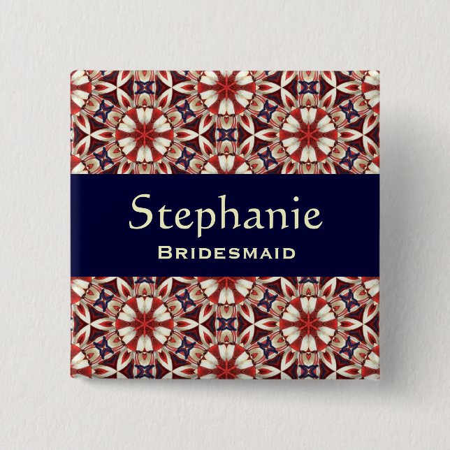 Brautjungfern-Knopf-rotes Blumenmuster V2 Button (Vorderseite)