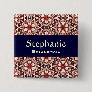 Brautjungfern-Knopf-rotes Blumenmuster V2 Button